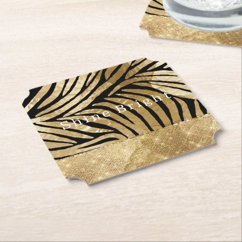 Glam Gold Black Zebra Animal Glitzy Sparkle  Paper Coaster