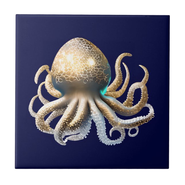 Glam gold blue octopi cephalopod chic beach ceramic tile (Front)