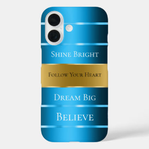 Glam Gold Blue Ribbon iPhone 16 Case