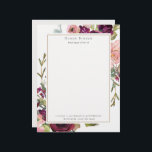 Glam Gold Blush Burgundy Watercolor Rose Floral Letterhead<br><div class="desc">For any further customisation or any other matching items,  please feel free to contact me at yellowfebstudio@gmail.com</div>