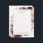 Glam Gold Blush Burgundy Watercolor Rose Floral Letterhead<br><div class="desc">For any further customisation or any other matching items,  please feel free to contact me at yellowfebstudio@gmail.com</div>