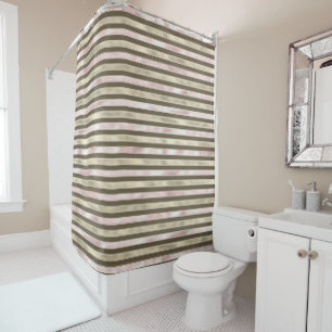 Glam Gold Blush Pink Brown Stripes Shower Curtain