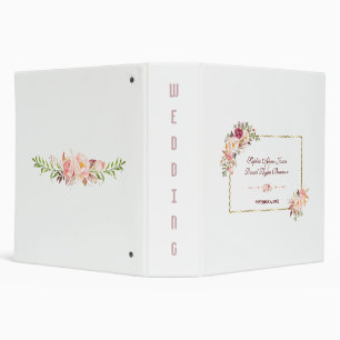Glam Gold Blush Pink Floral Wedding Photo Album 3 Ring Binder