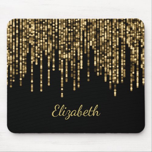 Glam Gold Bokeh String Lights Personalized Mouse Pad