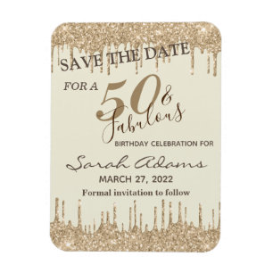 Glam Gold Brown Drip 50 Fab Birthday Save The Date Magnet