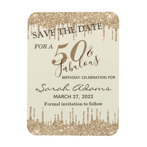 Glam Gold Brown Drip 50 Fab Birthday Save The Date Magnet