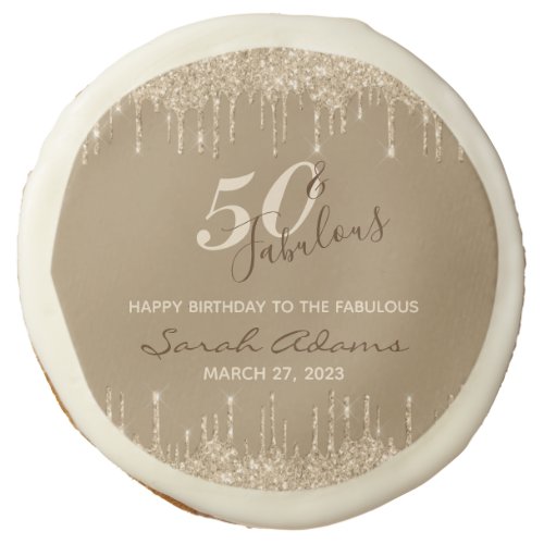 Glam Gold Brown Drips 50  Fab Birthday Sugar Cookie