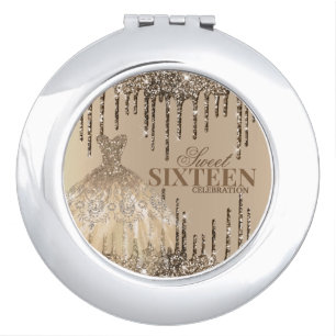 Glam Gold Brown Glitter Spark Sweet 16 Birthday Compact Mirror