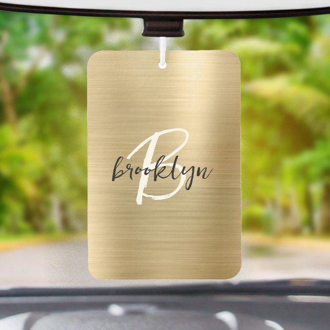 Glam Gold Brushed Metal Black White Monogram  Air Freshener (Creator Uploaded)