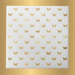 Glam Gold Butterflies White Ceramic Tile<br><div class="desc">White tile with gold butterflies.</div>