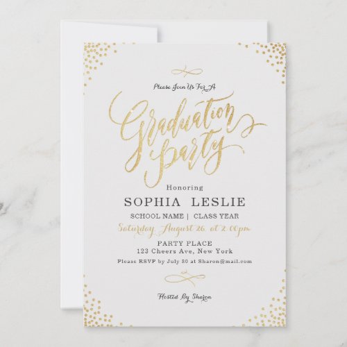 Glam gold calligraphy vintage graduation party invitation