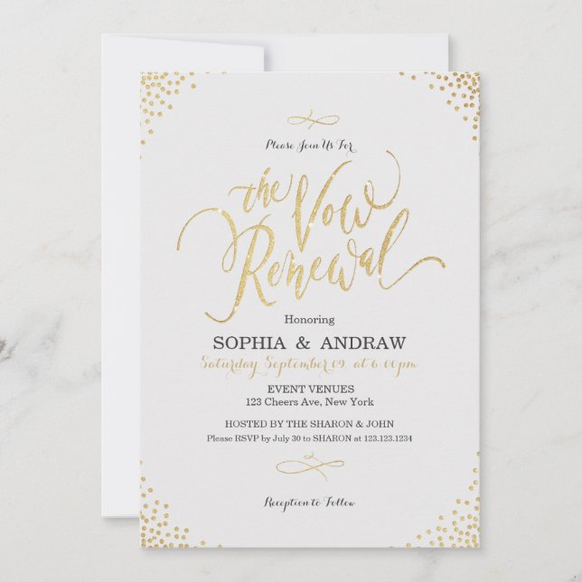 Glam gold calligraphy vintage the vow renewal invitation (Front)