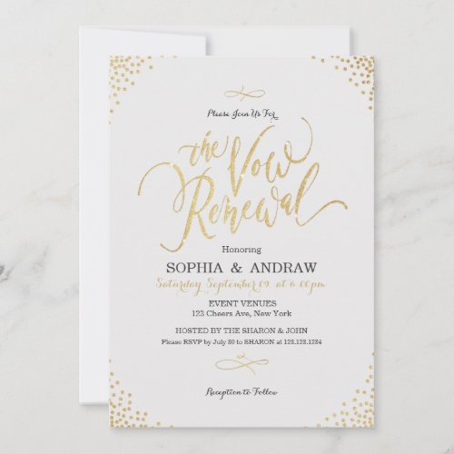 Glam gold calligraphy vintage the vow renewal invitation