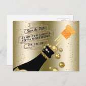Glam Gold Champagne Save the Date Elegant Birthday Announcement Postcard (Front/Back)