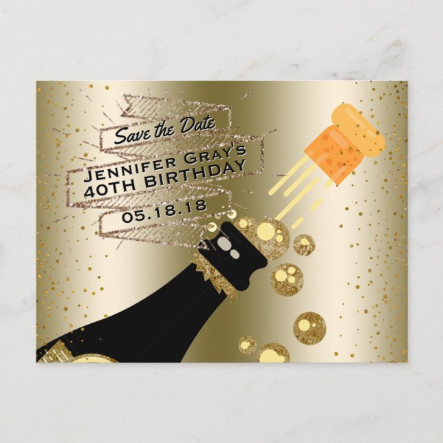 Glam Gold Champagne Save the Date Elegant Birthday Announcement Postcard (Front)