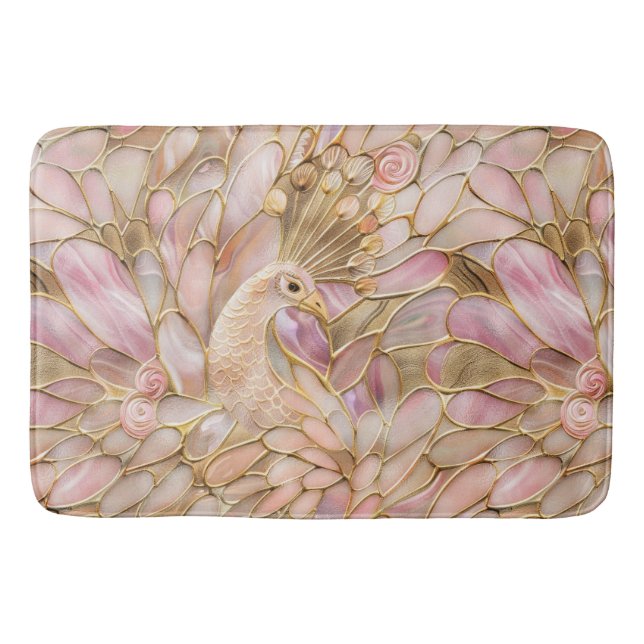 Glam Gold Chic Pink Peacock Bath Mat (Front)