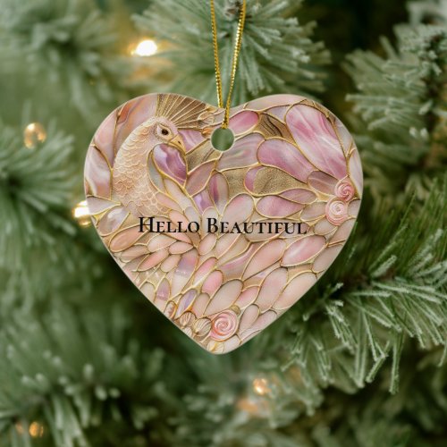 Glam Gold Chic Pink Peacock Ceramic Ornament