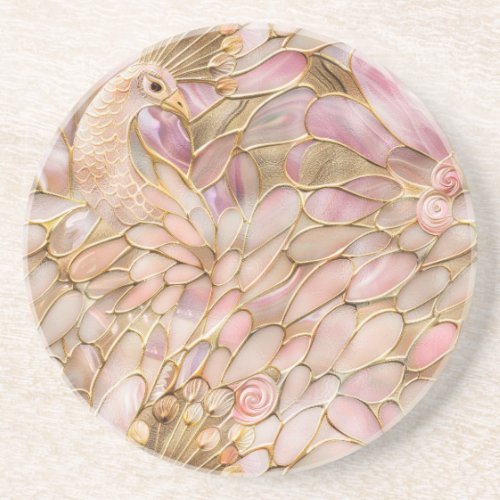 Glam Gold Chic Pink Peacock Coaster