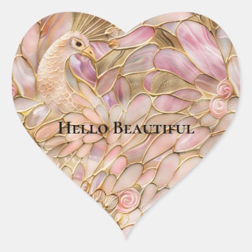 Glam Gold Chic Pink Peacock Heart Sticker