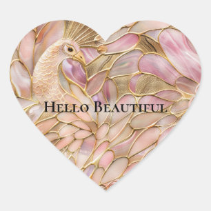 Glam Gold Chic Pink Peacock Heart Sticker