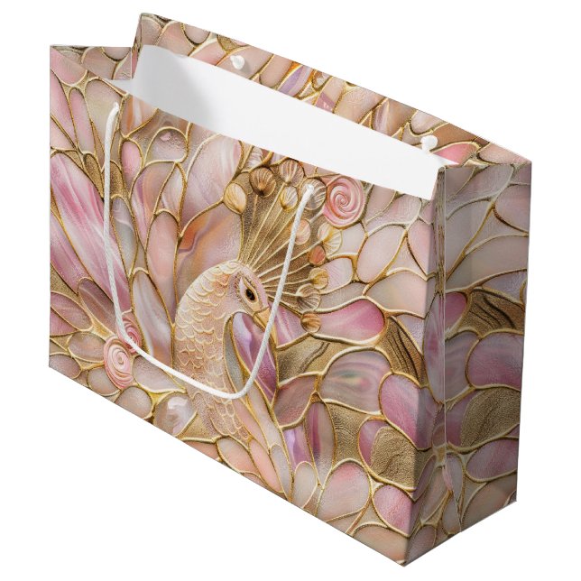 Glam Gold Chic Pink Peacock Large Gift Bag (Front Angled)