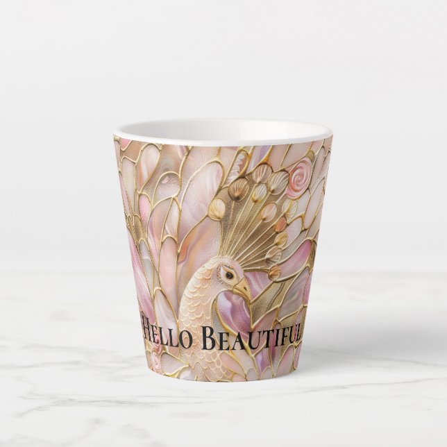 Glam Gold Chic Pink Peacock Latte Mug (Front)