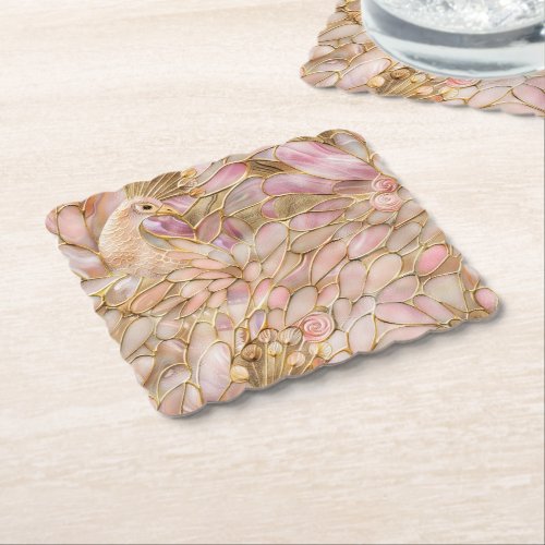 Glam Gold Chic Pink Peacock Paper Coaster