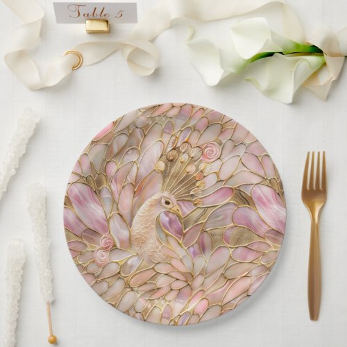 Glam Gold Chic Pink Peacock Paper Plates