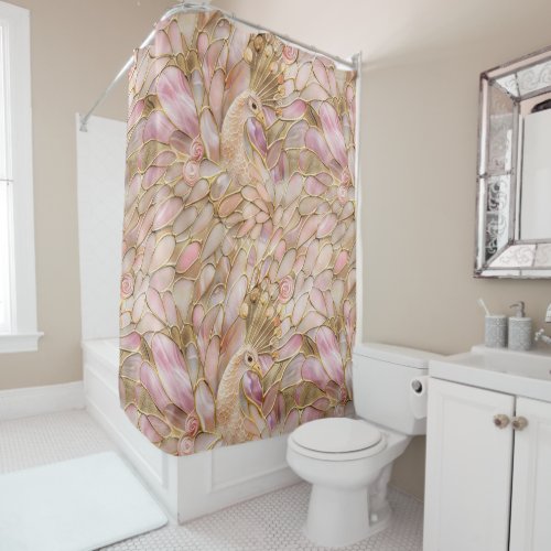 Glam Gold Chic Pink Peacock Shower Curtain