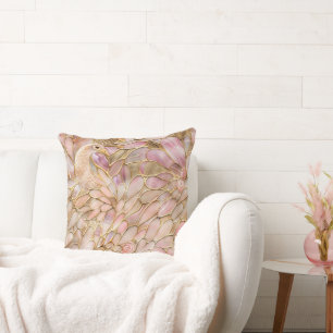 Glam Gold Chic Pink Peacock Throw Pillow