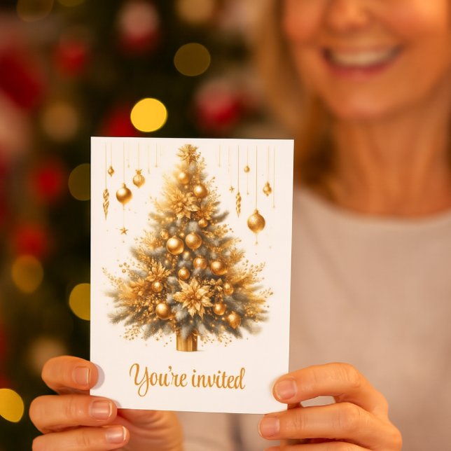 Glam Gold Christmas Glamorous Holiday Party  Invitation (You're invited celebrate the season with joy, sparkle, and golden holiday warmth.)