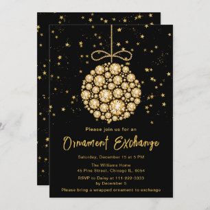 Glam Gold Christmas Ornament Exchange Invitation
