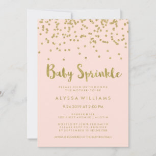 Glam Gold Confetti Baby Sprinkle on Blush Pink Invitation