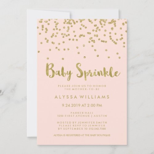Glam Gold Confetti Baby Sprinkle on Blush Pink Invitation