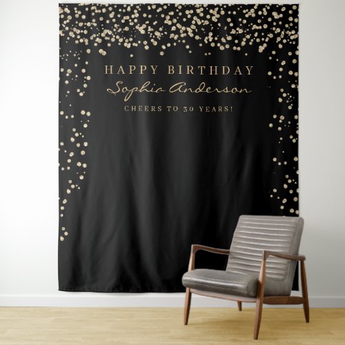 Glam Gold Confetti Birthday Backdrop Any Age