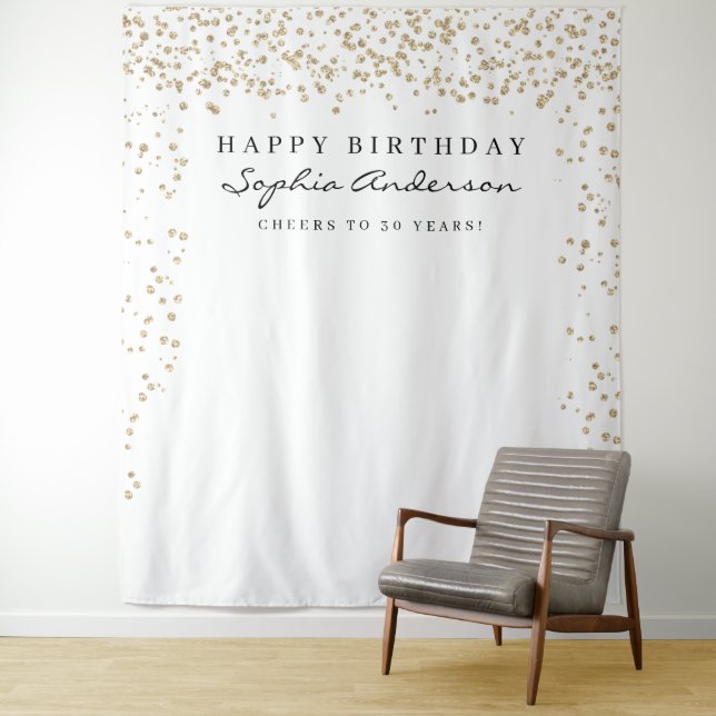 Glam Gold Confetti Birthday Backdrop Any Age (In Situ)