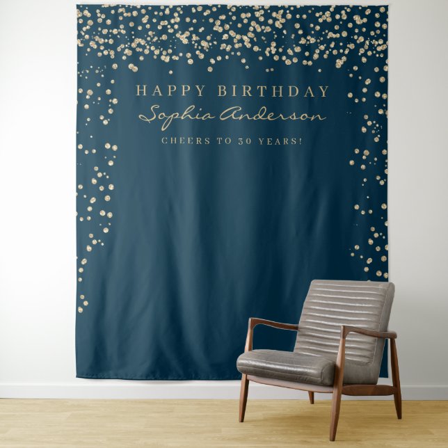 Glam Gold Confetti Birthday Backdrop Any Age (In Situ)