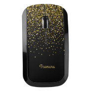 Glam Gold Confetti Design Black Background Wireless Mouse at Zazzle