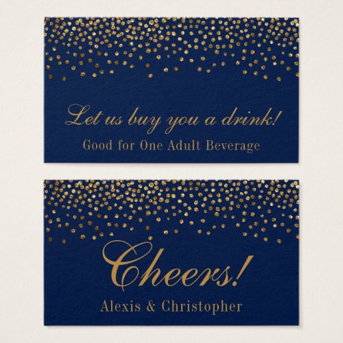 Glam Gold Confetti Dots on Navy Drink Tickets