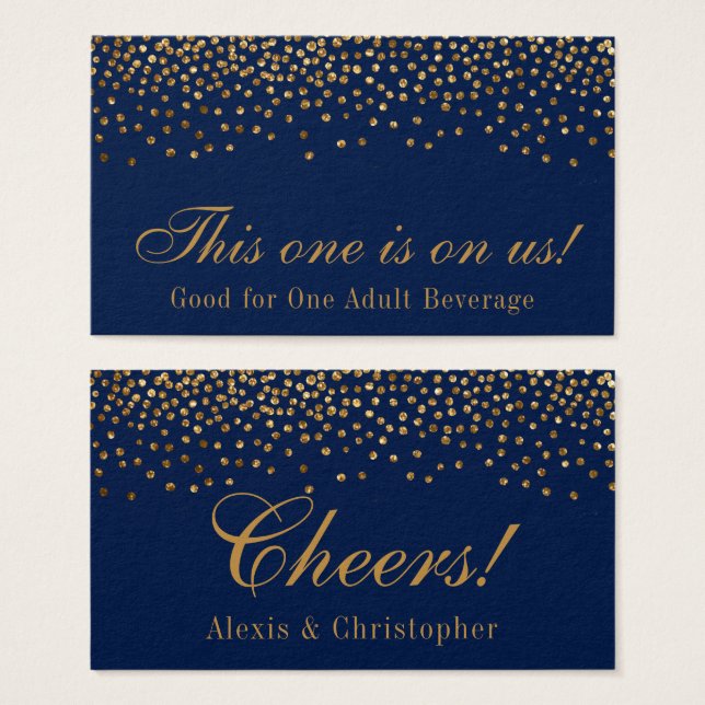 Glam Gold Confetti Dots on Navy Drink Tickets (Front & Back)