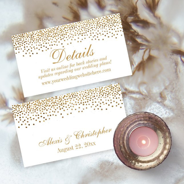 Glam Gold Confetti Dots Wedding Details Cards (Creator Uploaded)