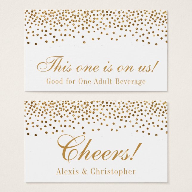 Glam Gold Confetti Dots Wedding Drink Tickets (Front & Back)