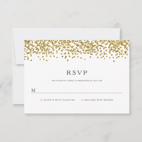 Glam Gold Confetti Dots Wedding RSVP card