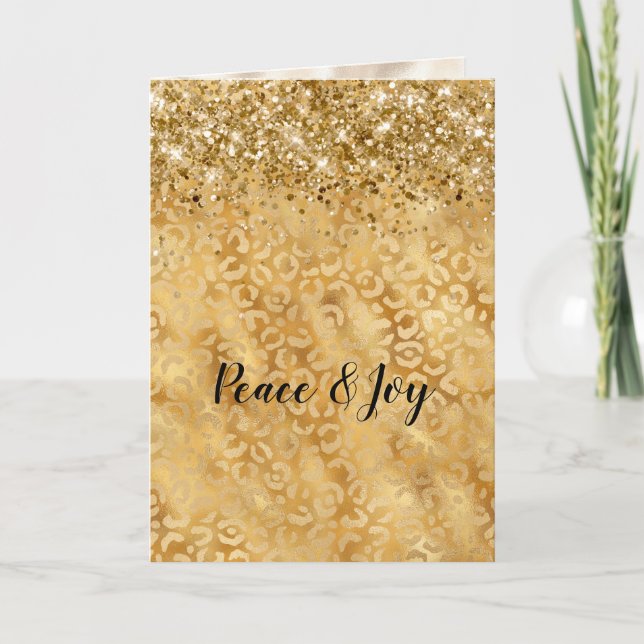 Glam Gold Confetti Glitter Leopard Print Card (Front)