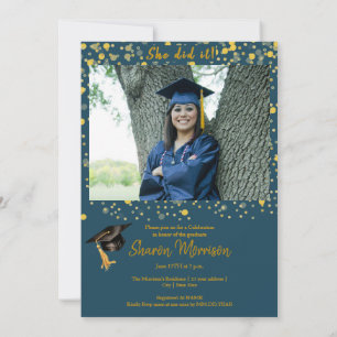 Glam Gold Confetti Modern Min. 2 Photo Graduation Invitation