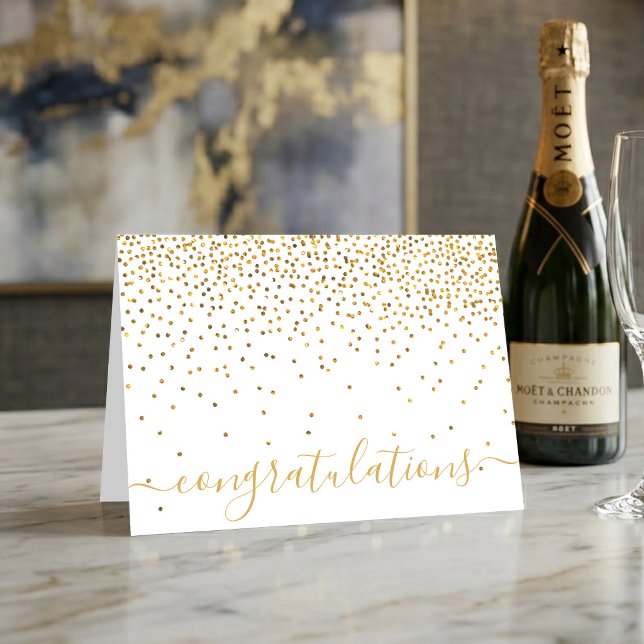 Glam Gold Confetti Script Congratulations Card (Creator Uploaded)