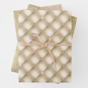 Glam Gold Cream Champagne Diamond Glitz Wedding Wrapping Paper Sheets