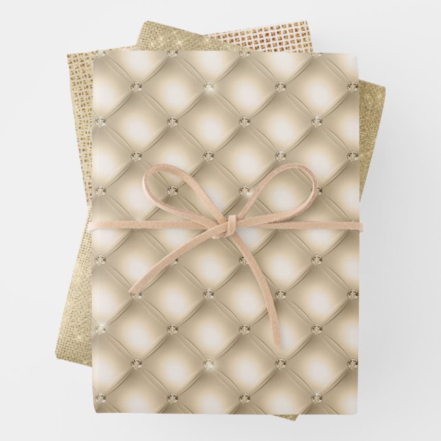 Glam Gold Cream Champagne Diamond Glitz Wedding  Wrapping Paper Sheets (In situ)