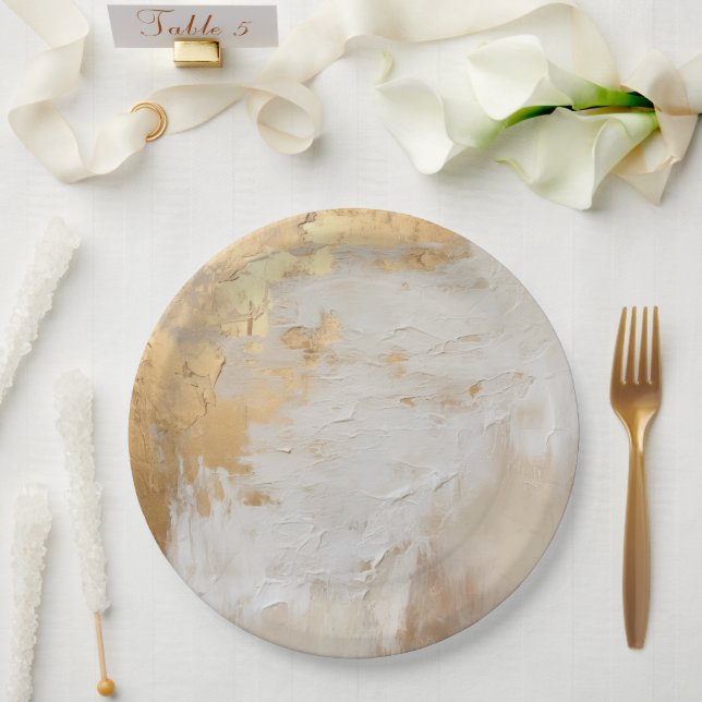Glam Gold Cream White Paper Plates (Wedding)