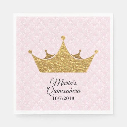 Glam Gold Crown Quinceaera Napkins